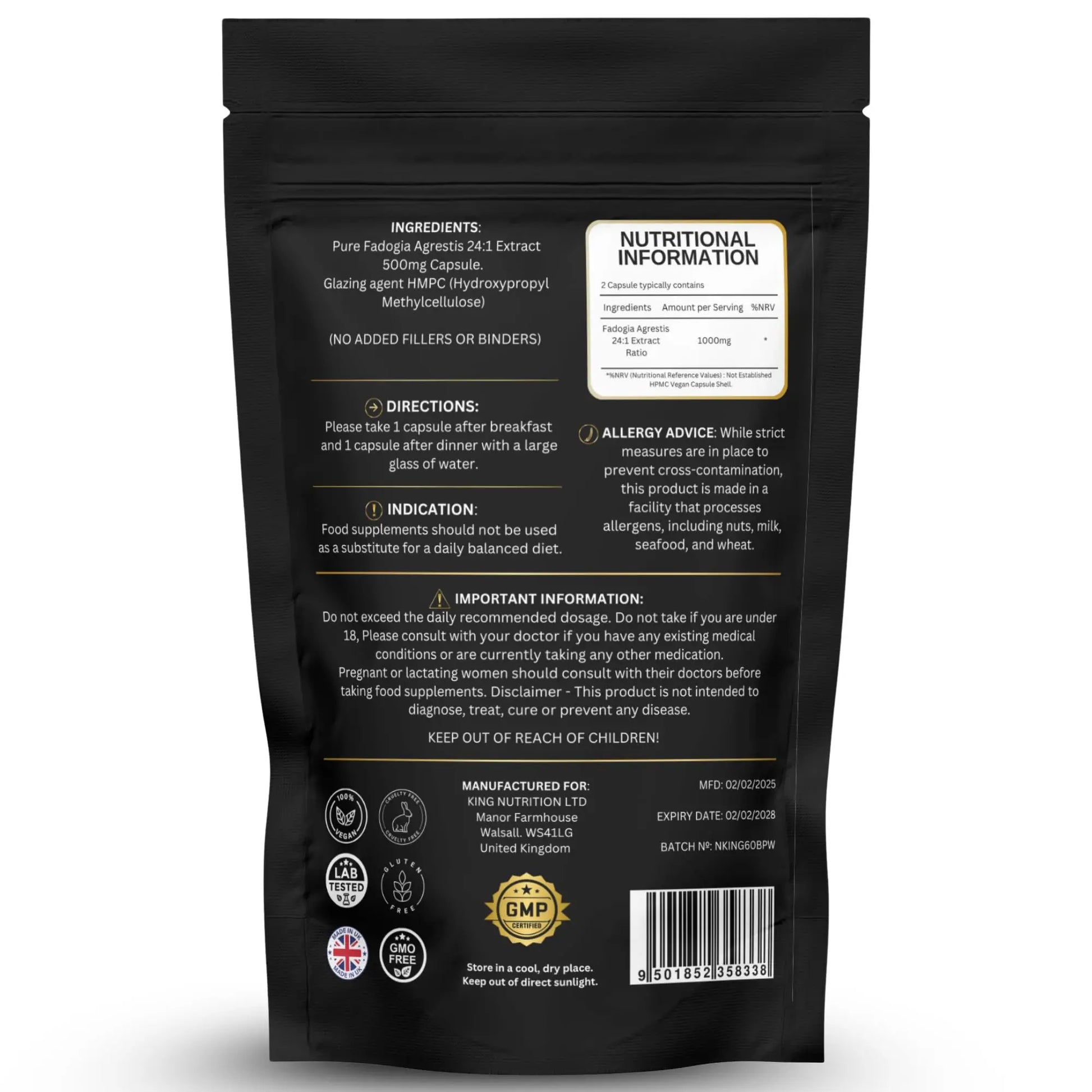 Fadogia Agrestis 1000mg per Serving – 24:1 Pure Herbal Extract – 60 Capsules – High Strength Supplement for Vitality, Energy, Wellness & Performance Nutrition Kings