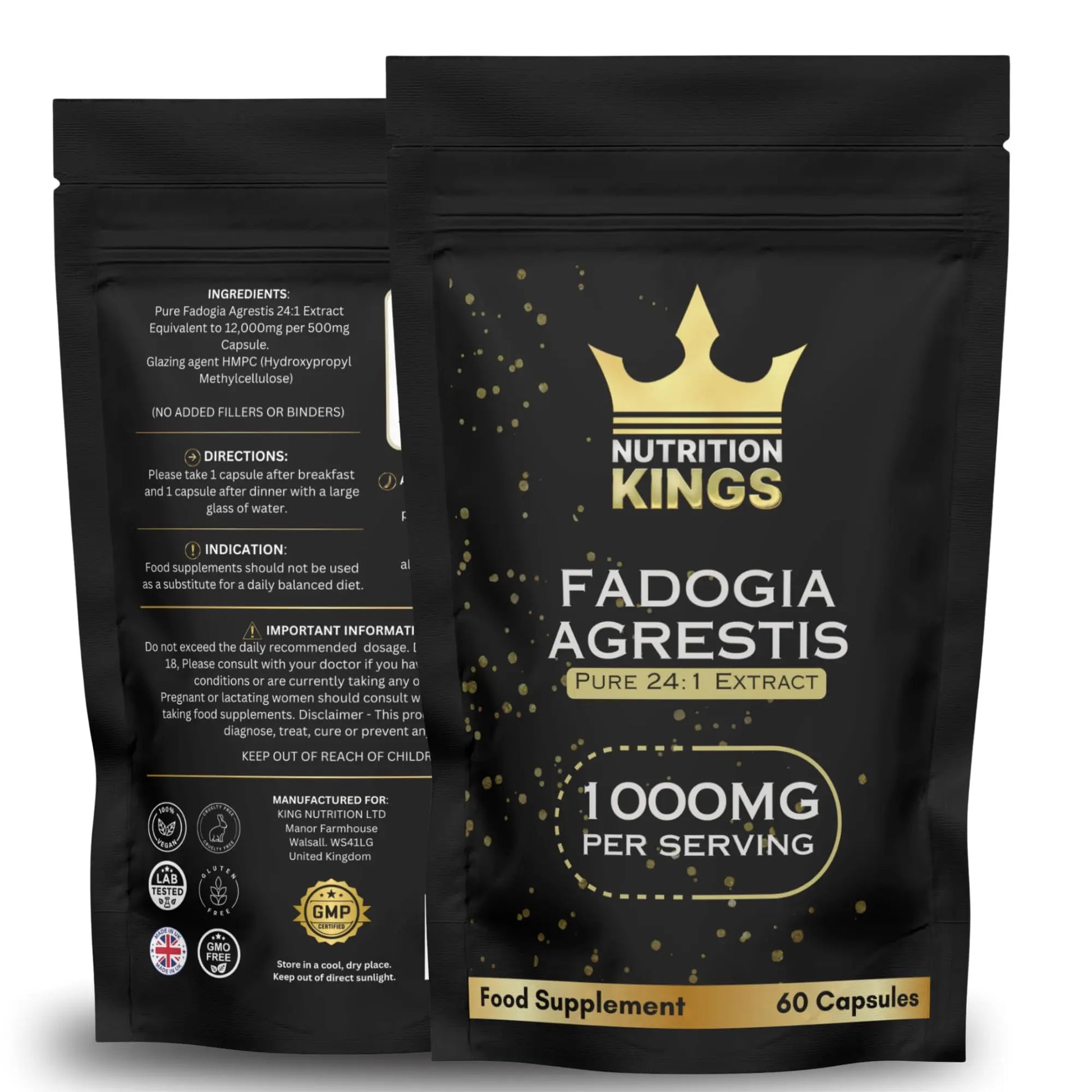Fadogia Agrestis 1000mg per Serving – 24:1 Pure Herbal Extract – 60 Capsules – High Strength Supplement for Vitality, Energy, Wellness & Performance Nutrition Kings