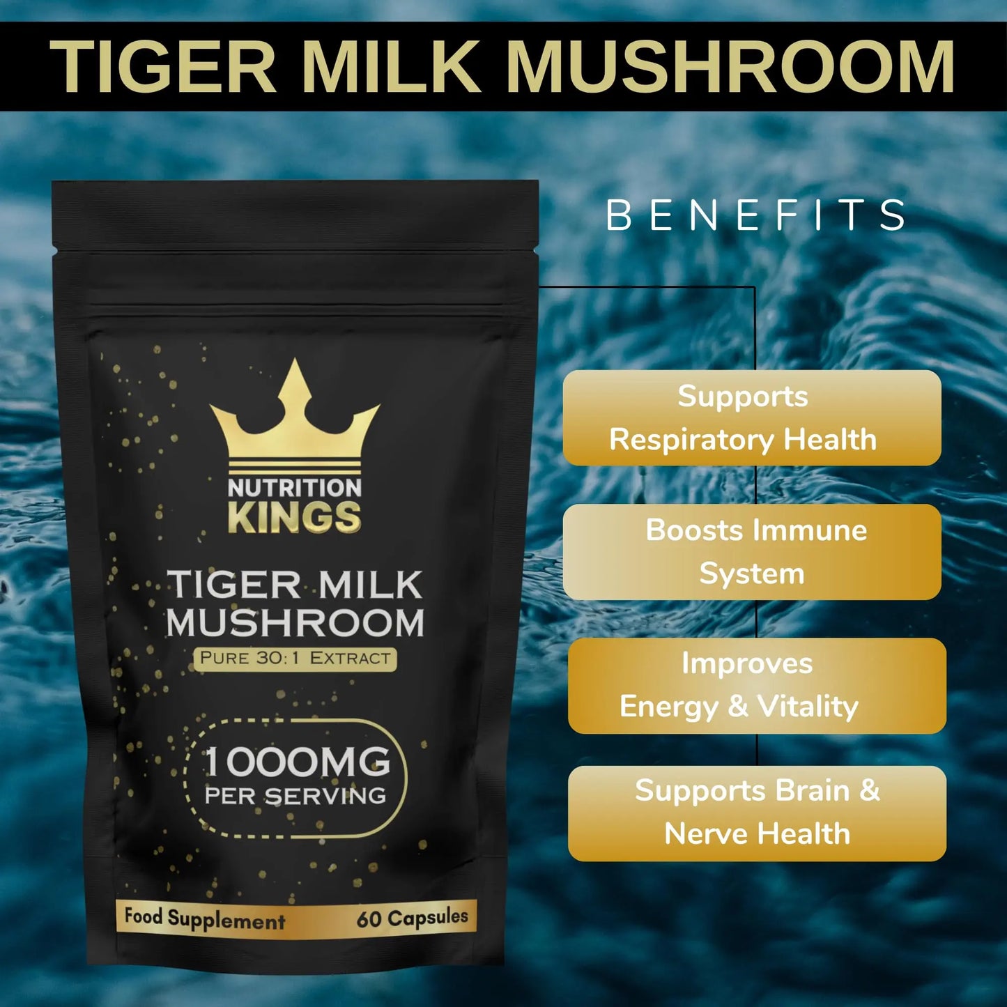 Tiger Milk Mushroom – Lung & Immune Support Supplement – Vegan Herbal Blend with Functional Mushrooms – 60 Vegan Capsules – by Nutrition Kings Nutrition Kings