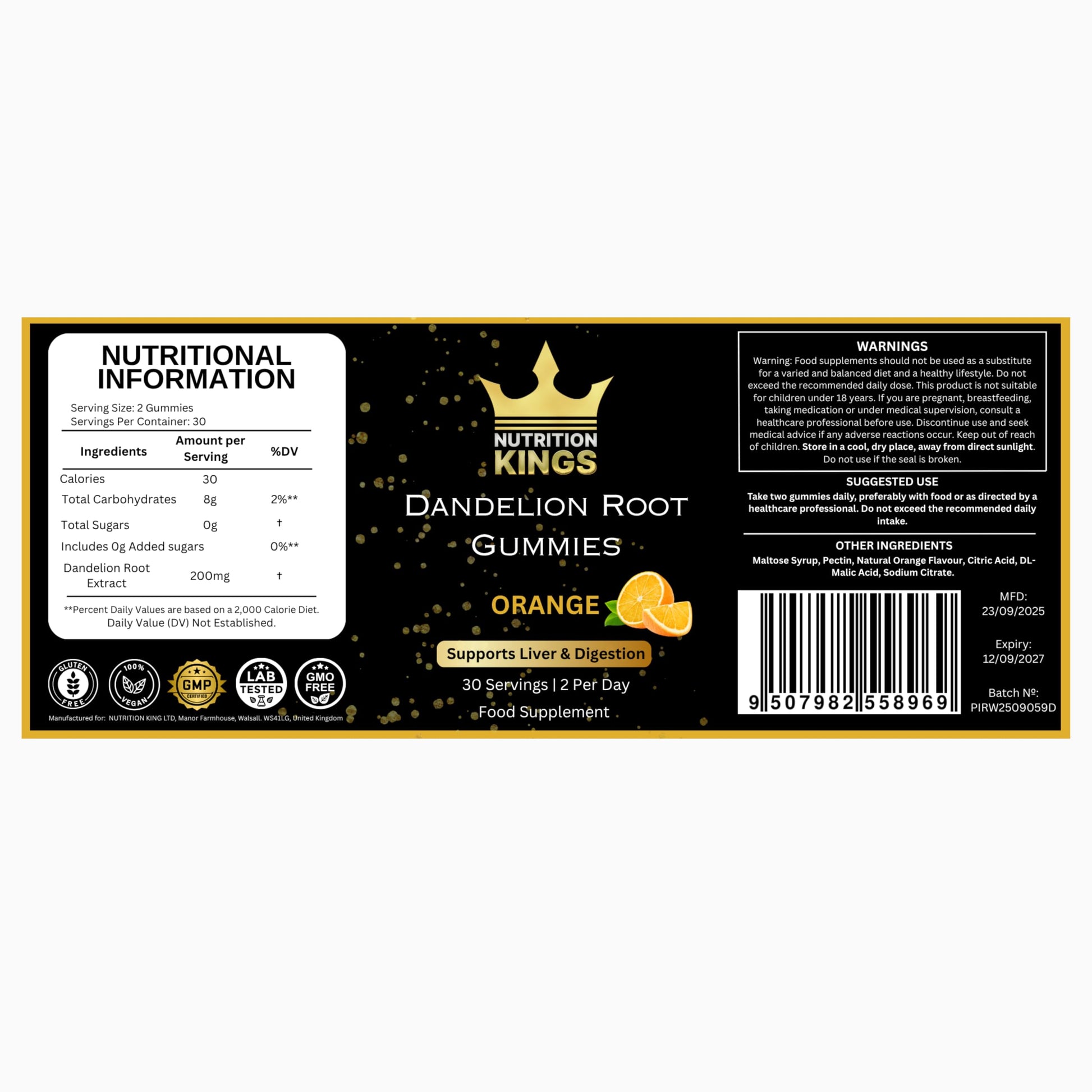 Dandelion Root Gummies – Liver Cleanse & Detox Support, Water Retention Relief, Natural Digestive Health Supplement, Vegan & Non-GMO, 60 Gummies Nutrition Kings