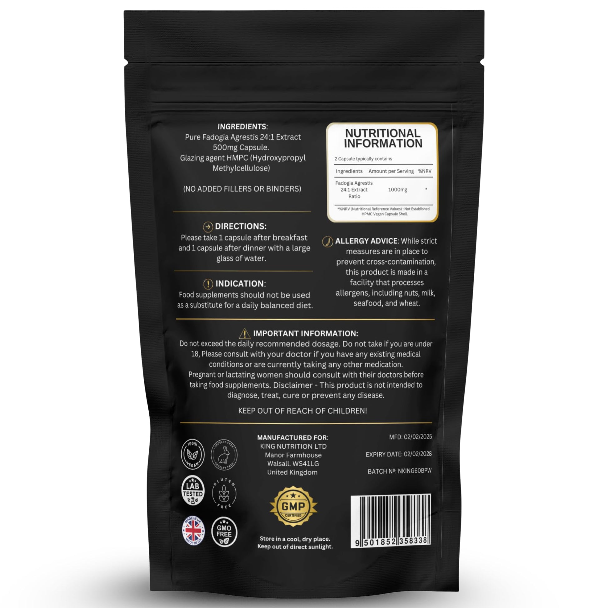 Fadogia Agrestis 1000mg per Serving – 24:1 Pure Herbal Extract – 60 Capsules – High Strength Supplement for Vitality, Energy, Wellness & Performance Nutrition Kings