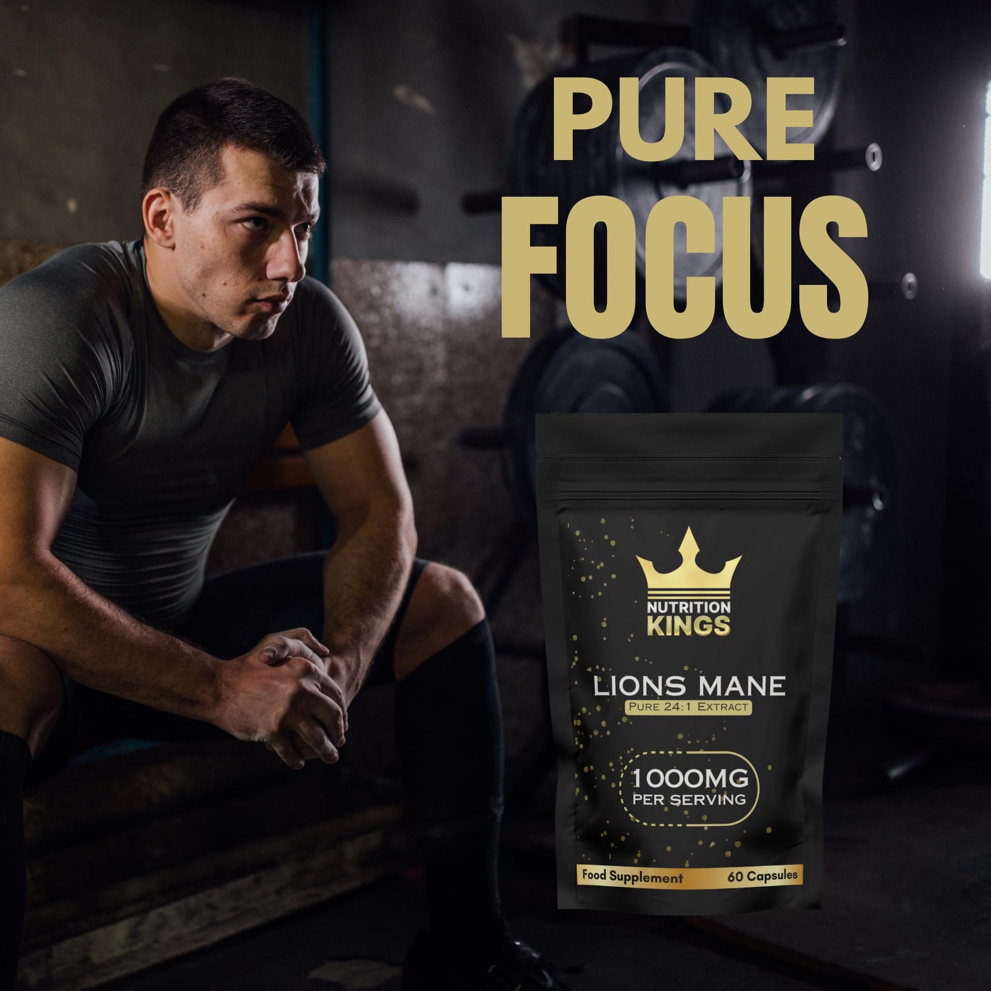 Nutrition Kings Lion’s Mane Mushroom 1000mg – 24:1 Ultra Potent Extract – 60 Vegan Capsules – Supports Memory, Focus, Mental Clarity & Cognitive Health – No Fillers, Non-GMO Nutrition Kings
