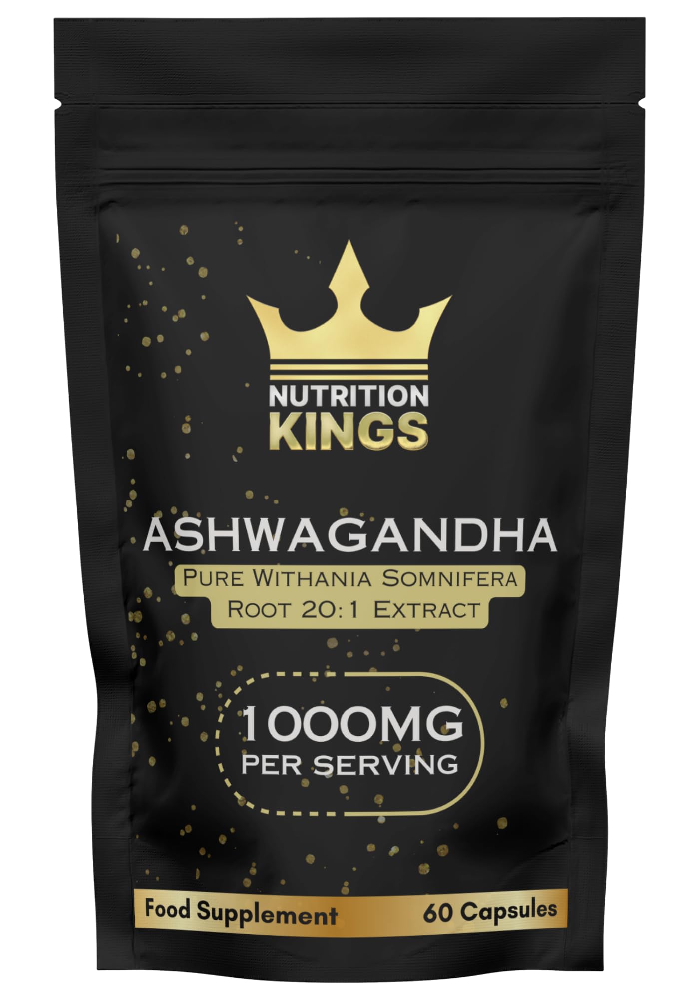 Nutrition Kings Ashwagandha 20:1 Extract – 60 Vegan Capsules – High Strength – Stress & Anxiety Support – No Fillers or Binders – Made in UK Nutrition Kings