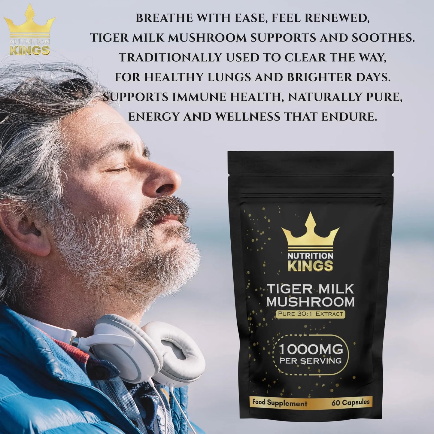 Tiger Milk Mushroom – Lung & Immune Support Supplement – Vegan Herbal Blend with Functional Mushrooms – 60 Vegan Capsules – by Nutrition Kings Nutrition Kings