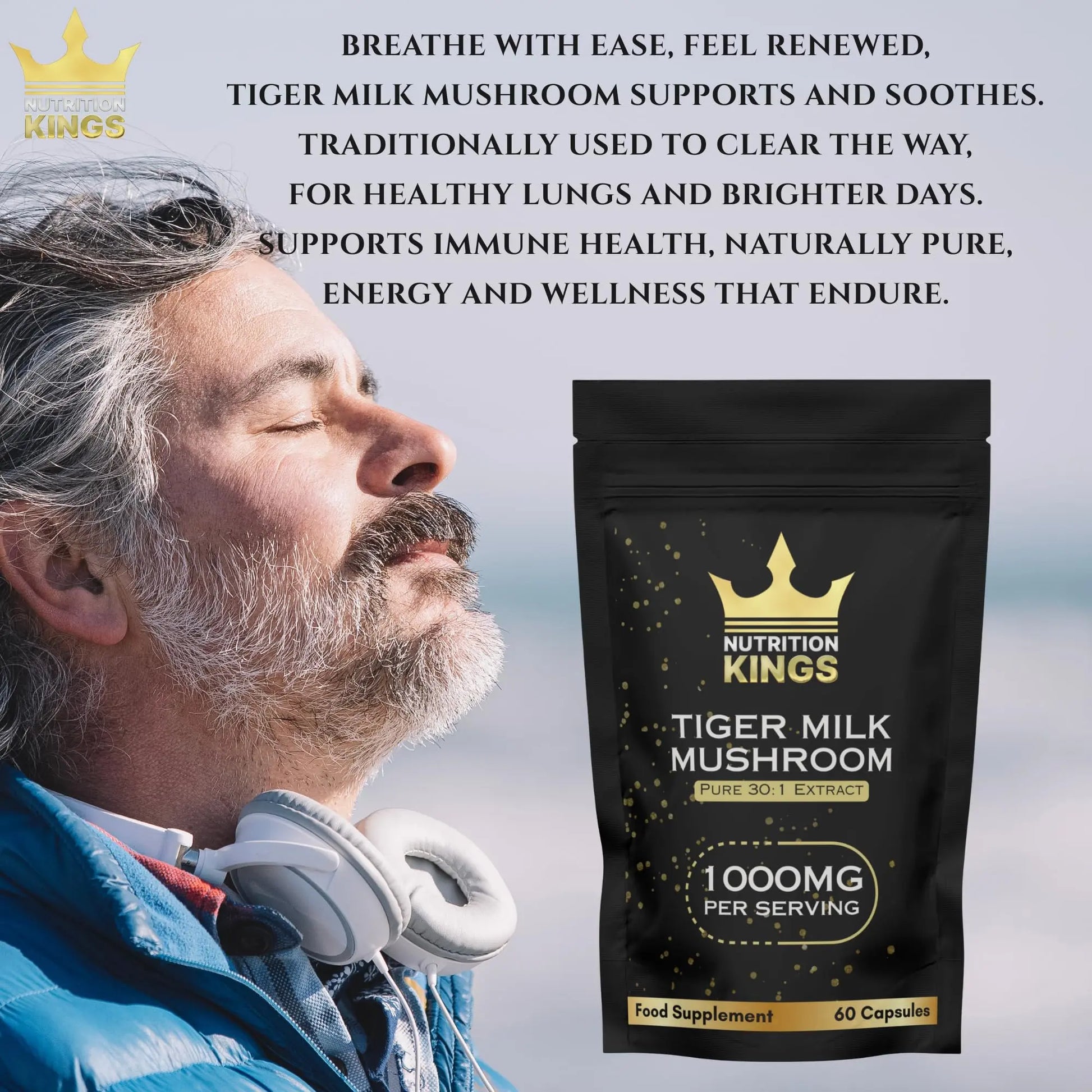 Tiger Milk Mushroom – Lung & Immune Support Supplement – Vegan Herbal Blend with Functional Mushrooms – 60 Vegan Capsules – by Nutrition Kings Nutrition Kings