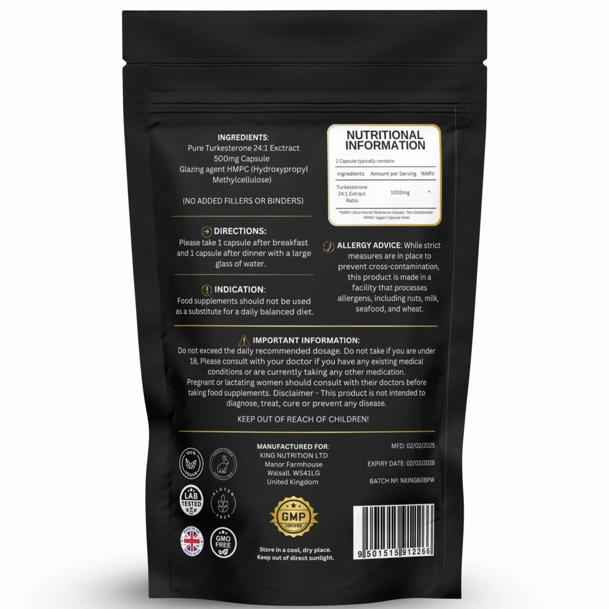 Nutrition Kings Turkesterone Pure 24:1 Extract, 1000mg, 60 Capsules, Food Supplement, Made in UK Nutrition Kings