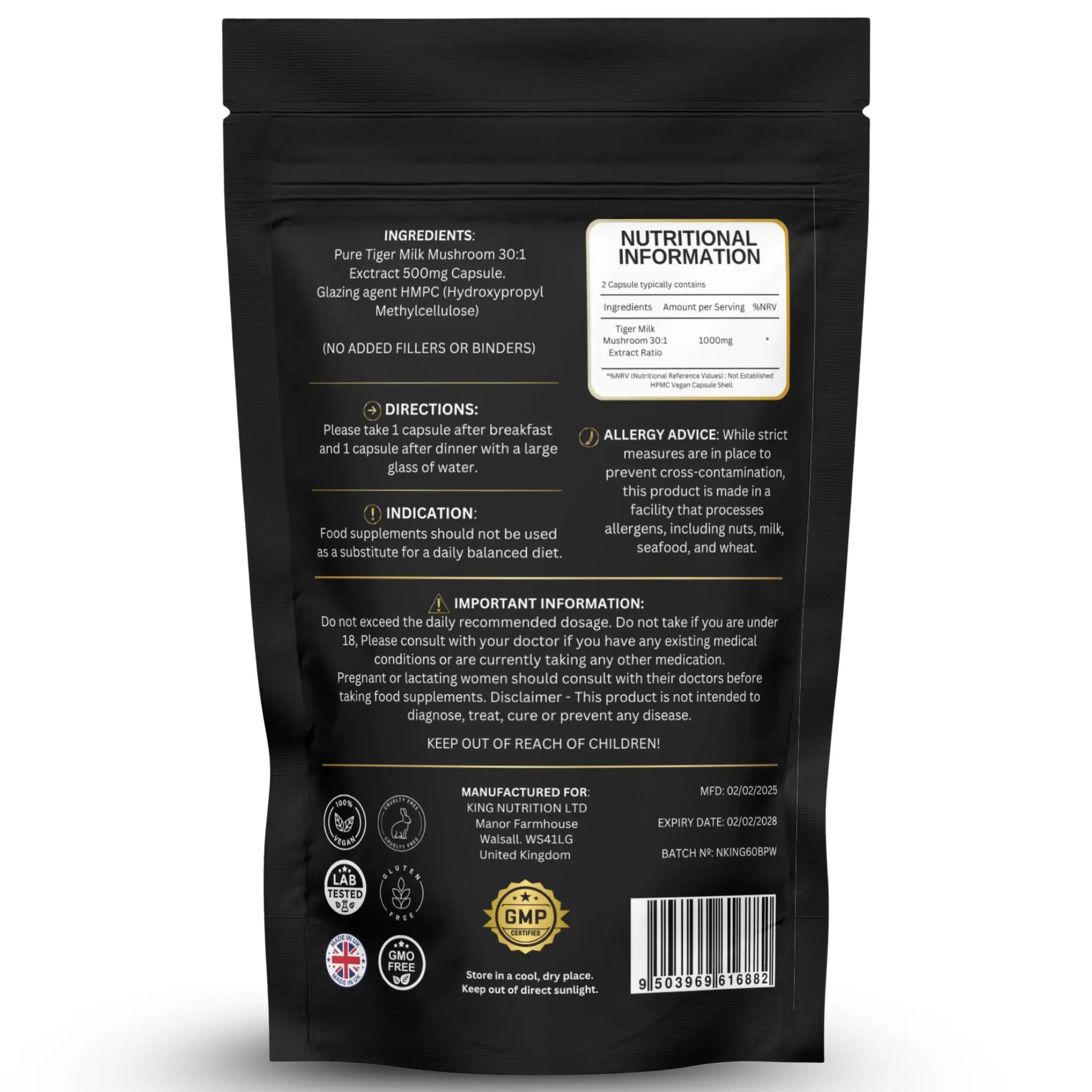 Tiger Milk Mushroom – Lung & Immune Support Supplement – Vegan Herbal Blend with Functional Mushrooms – 60 Vegan Capsules – by Nutrition Kings Nutrition Kings