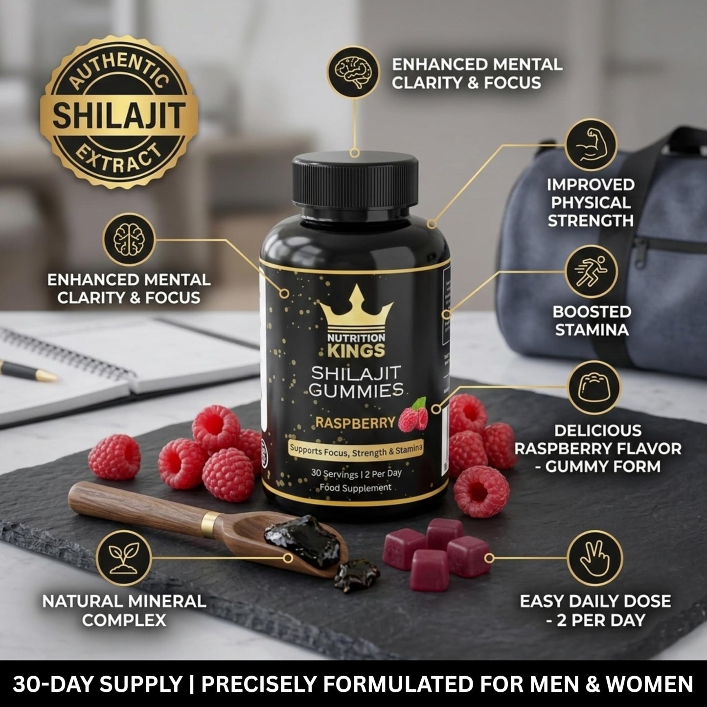Shilajit Gummies – Natural Energy & Vitality Supplement with Fulvic Acid – Supports Immunity, Stamina & Overall Wellness – 60 Vegan Gummies Nutrition Kings