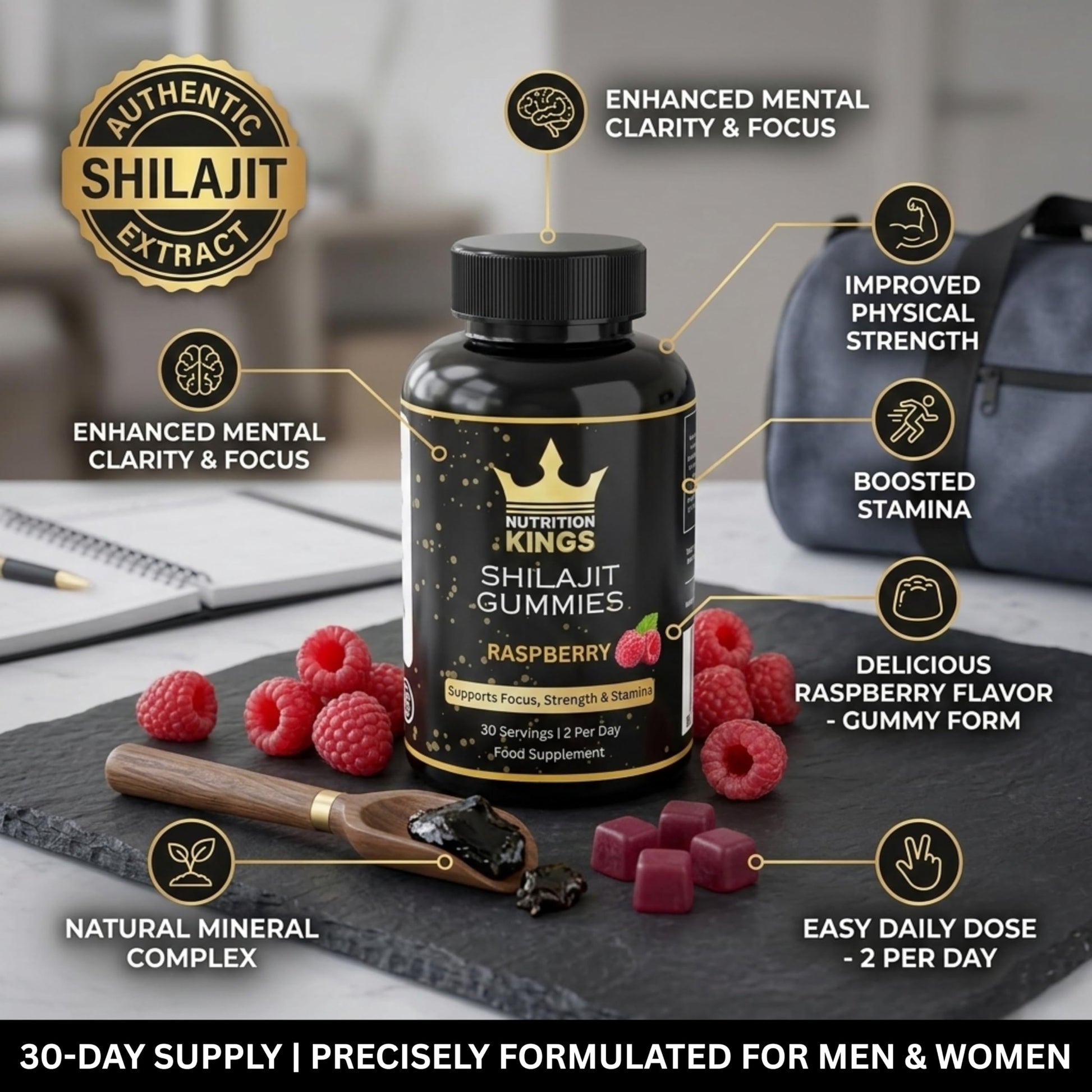 Shilajit Gummies – Natural Energy & Vitality Supplement with Fulvic Acid – Supports Immunity, Stamina & Overall Wellness – 60 Vegan Gummies Nutrition Kings