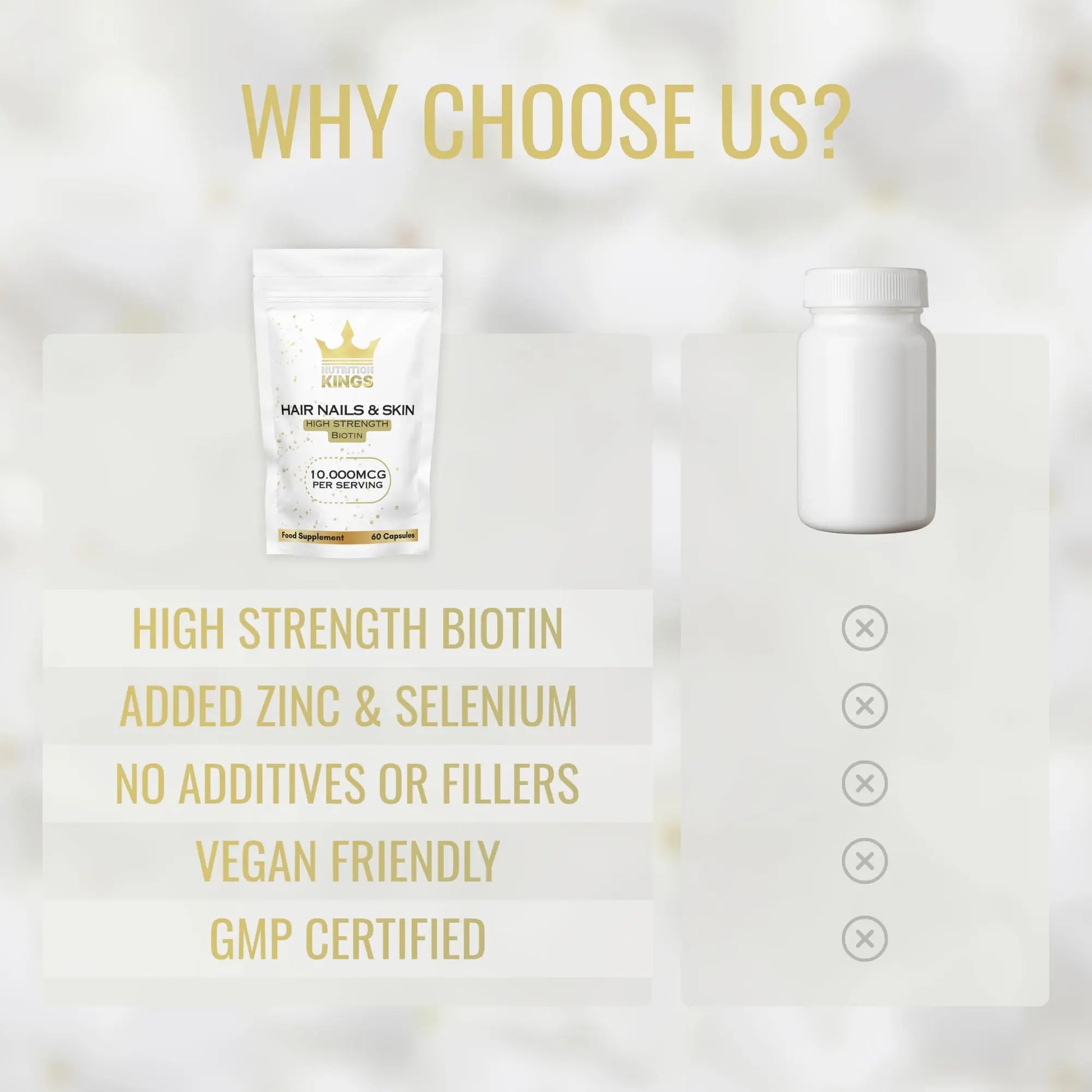 Biotin 10.000mcg | Hair, Nails & Skin Capsules | Pure, Organic, Vegan, 60 Capsules | No Added Fillers Binders Or Artificial Ingedients Nutrition Kings